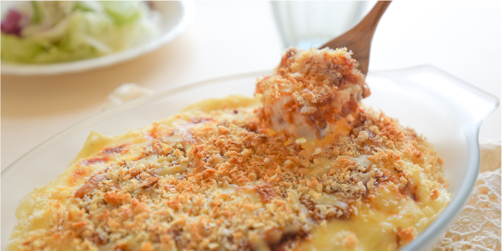 【オーバルロースターLで作る】しっとりなめらか♡“ポテトクリームのミートグラタン”